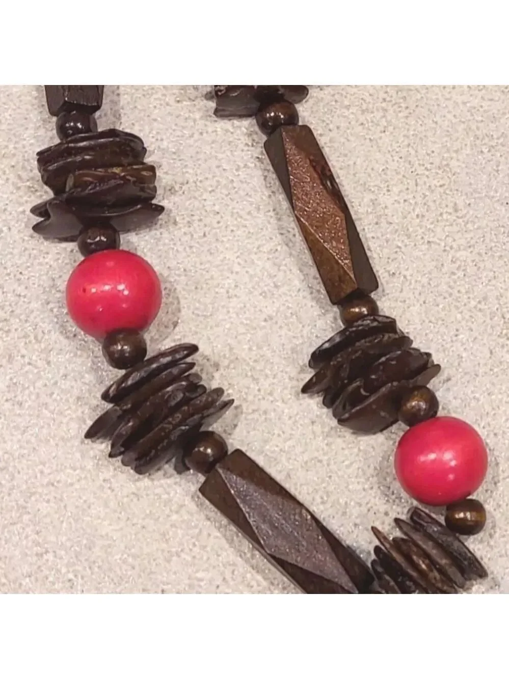 Wooden Elegant Brown and Red Beaded Geometric Necklace 36